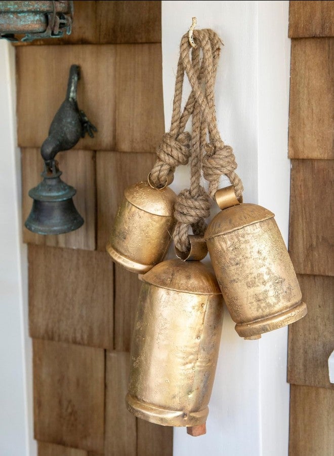 THOR INSTRUMENTS Large Vintage Gold Cow Bells for Rustic Christmas Decor Hanging Bells on Rope Set of 3 Harmony Cow Bells Vintage Handmade Rustic Lucky (Set of 3, 4,6,8 inches) - Image 5